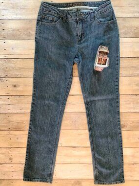 St John's Bay Straight Leg Jeans 6 Avg Mid-Rise Dark Wash 28x30 Embroidered Pock